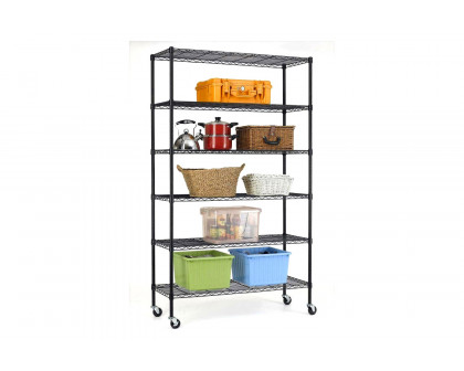 FaFurn - Heavy Duty 6-Shelf Metal Storage Rack Shelving Unit with Casters