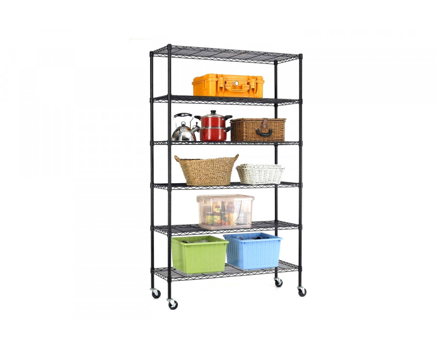 FaFurn Heavy Duty 6-Shelf Metal Storage Rack Shelving Unit with Casters - Black