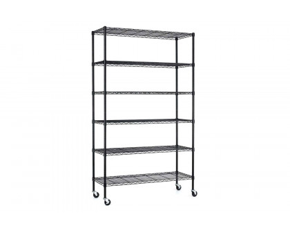 FaFurn Heavy Duty 6-Shelf Metal Storage Rack Shelving Unit with Casters - Black