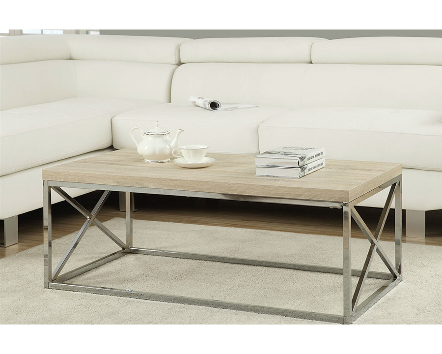 FaFurn - Modern Rectangular Coffee Table with Wood Top and Metal Legs