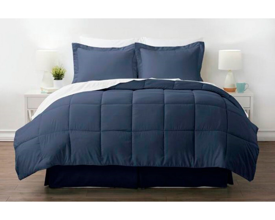 FaFurn California King Size 6-Piece Reversible Comforter Set - Navy, Microfiber