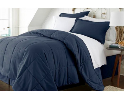 FaFurn California King Size 6-Piece Reversible Comforter Set - Navy, Microfiber