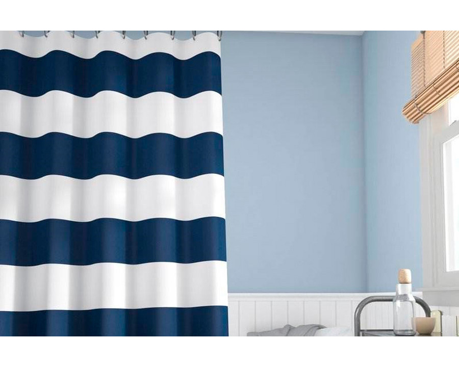 FaFurn Striped Shower Curtain - Navy Blue/White, Polyester