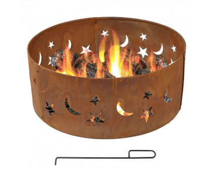 FaFurn Round Fire Pit with Rust-like Finish - Steel