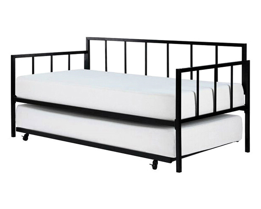 FaFurn - Twin Size Heavy Duty Metal Daybed with Roll-Out Trundle Bed