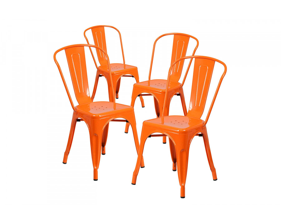 FaFurn Indoor Outdoor Metal Stacking Bistro Dining Chairs (Set of 4) - Orange