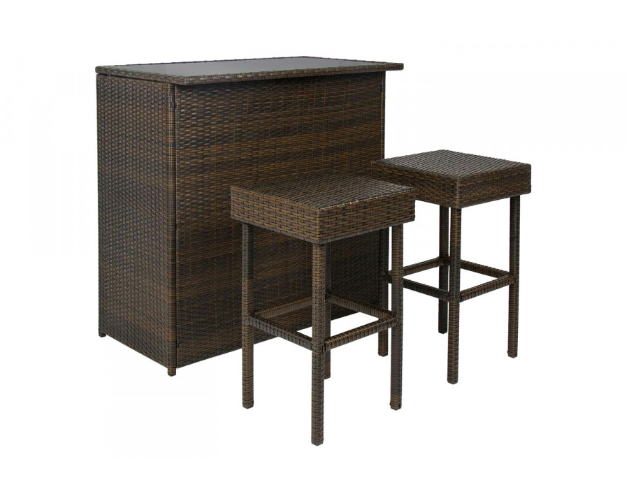 FaFurn - Outdoor 3-Piece Pe Wicker Bar Set with Table and Stools