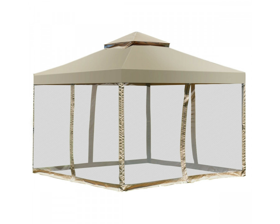 FaFurn - Gazebo with Canopy and Mesh Side Walls in Tan Brown, Metal/Polyester