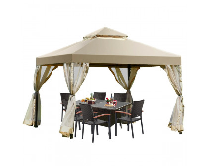 FaFurn - Gazebo with Canopy and Mesh Side Walls in Tan Brown, Metal/Polyester