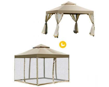 FaFurn - Gazebo with Canopy and Mesh Side Walls in Tan Brown, Metal/Polyester