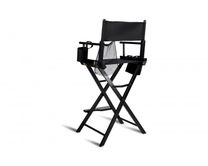 FaFurn - Outdoor Patio Folding Directors Chair with Foot Rest and Drink Holder in Black