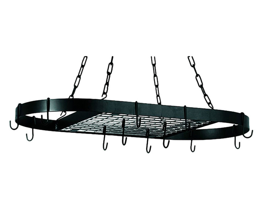 FaFurn - Oval Hanging Pot Rack with Chains and 2 Hooks in Matte Black