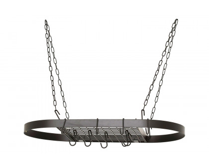 FaFurn - Oval Hanging Pot Rack with Chains and 2 Hooks in Matte Black