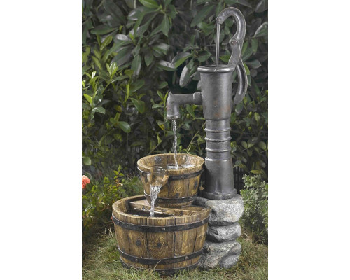 FaFurn - Outdoor Water Pump Half Whiskey Barrel Style Water Fountain