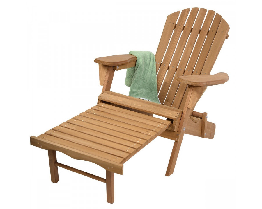 FaFurn - Folding Adirondack Chair with Pull-Out Foot Rest Ottoman in Natural, Wood