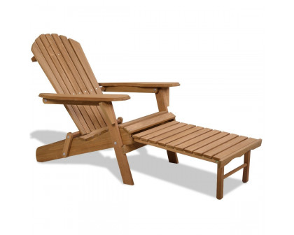 FaFurn - Folding Adirondack Chair with Pull-Out Foot Rest Ottoman in Natural, Wood