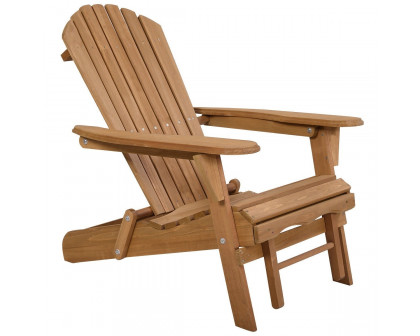 FaFurn - Folding Adirondack Chair with Pull-Out Foot Rest Ottoman in Natural, Wood