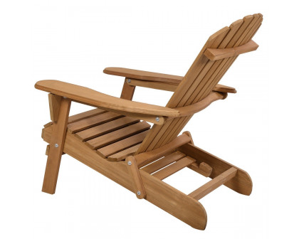 FaFurn - Folding Adirondack Chair with Pull-Out Foot Rest Ottoman in Natural, Wood