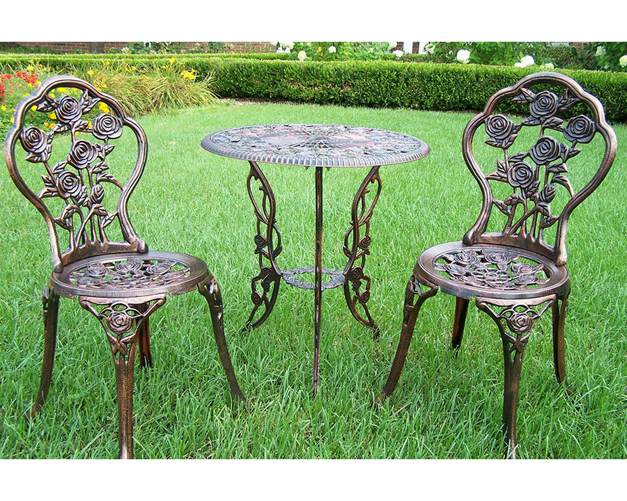 FaFurn - 3-Piece Outdoor Bistro Set with Rose Design in Antique Bronze Finish