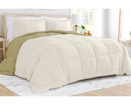 FaFurn Full/Queen Size 3-Piece Reversible Comforter Set - Green/Cream, Microfiber