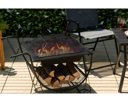 FaFurn Portable Outdoor Wheeled Log Storage Rack and Wood Burning Fire Pit