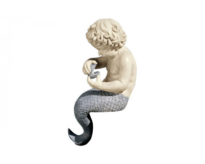 FaFurn - Young Little Sitting Mermaid Garden Statue with Oyster and Pearl