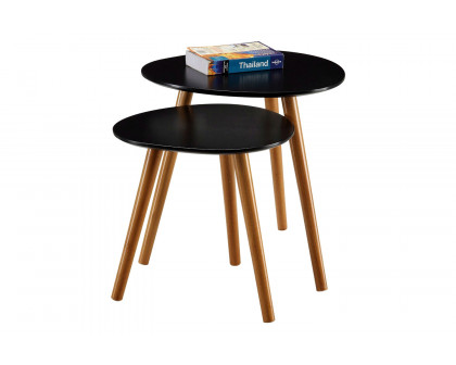 FaFurn Modern Mid-Century Style Nesting Tables End Table in Black (Set of 2)