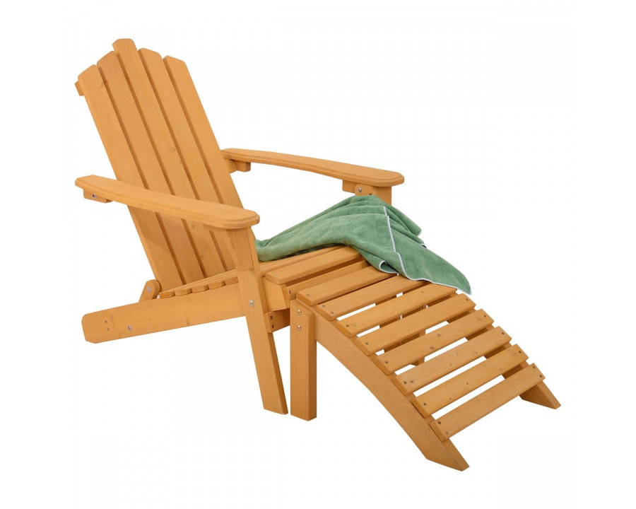 FaFurn - Folding Adirondack Chair with Foot Rest Ottoman in Natural, Wood