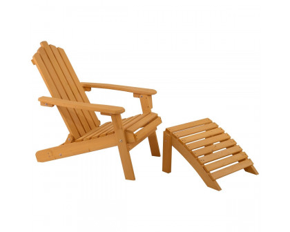 FaFurn - Folding Adirondack Chair with Foot Rest Ottoman in Natural, Wood