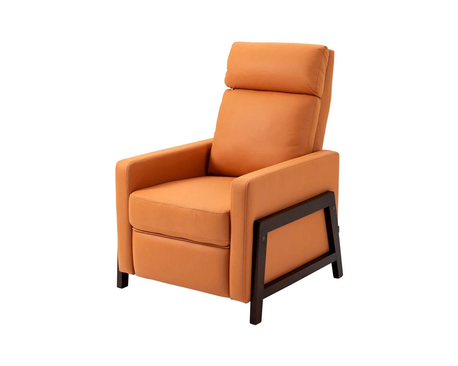 FaFurn Modern Upholstered Manual Reclining Sofa Chair W/ Armrest and Footrest - Orange