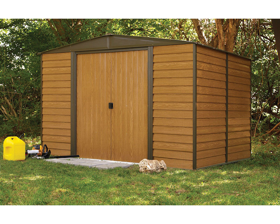 FaFurn - Outdoor 10 X 12-Ft Steel Storage Shed with Woodgrain Panels