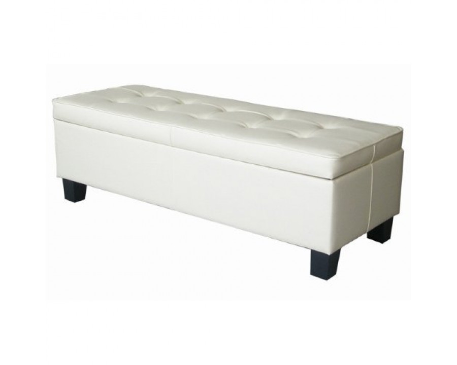 FaFurn - Tufted Bench in White, Faux Leather