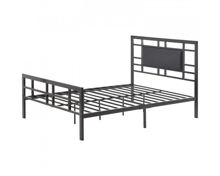 FaFurn - Full Size Platform Bed Frame with Black Upholstered Headboard in Black, Metal