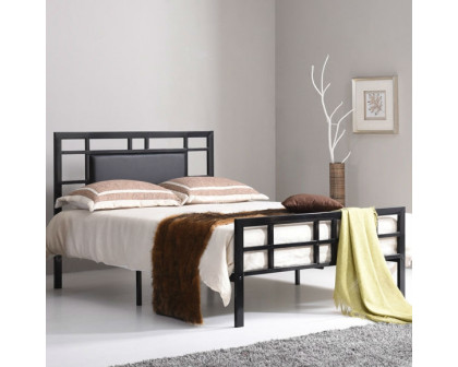 FaFurn - Full Size Platform Bed Frame with Black Upholstered Headboard in Black, Metal