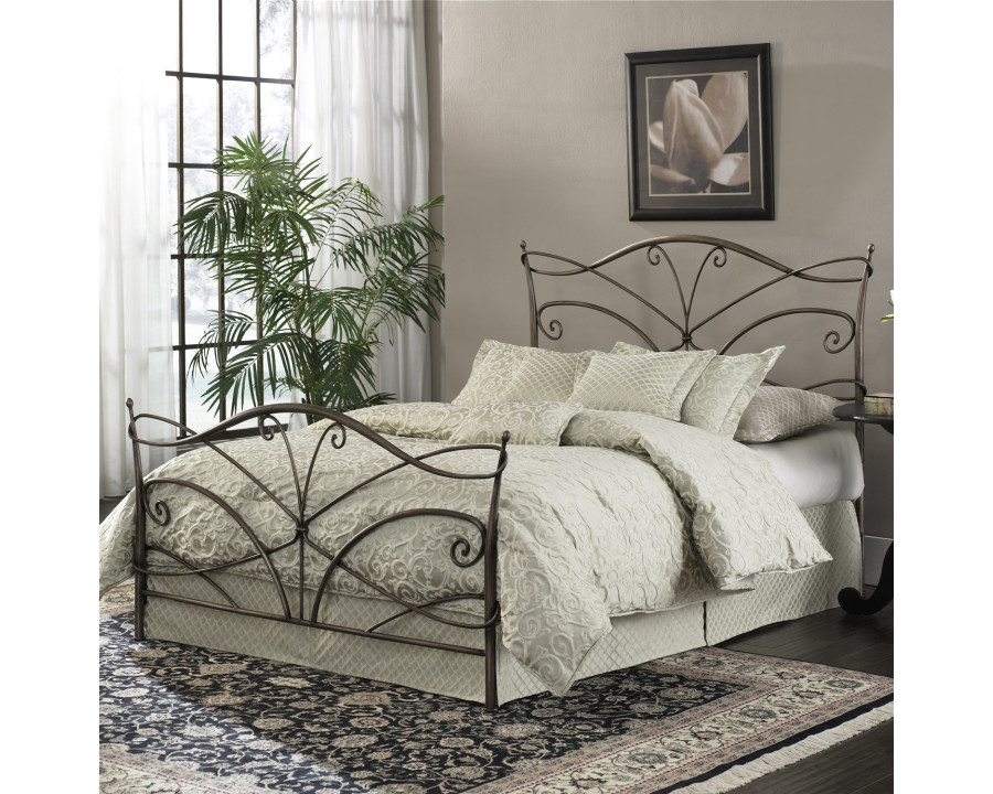 FaFurn - Queen Size Bed Base with Headboard and Footboard in Brushed Bronze, Metal