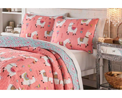 FaFurn Twin/Twin XL Size 2-Piece Reversible Floral Quilt Set - Pink/Blue, Cotton