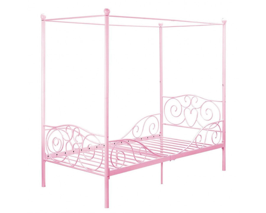 FaFurn - Twin Size Canopy Bed Frame in Pink, Metal