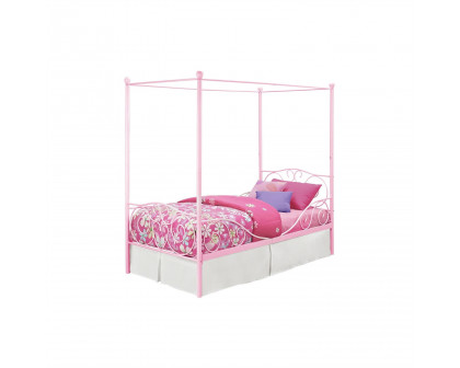 FaFurn - Twin Size Canopy Bed Frame in Pink, Metal