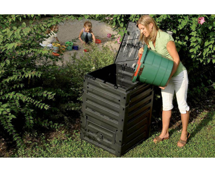 FaFurn - Uv-Resistant Black Recycled Plastic Compost Bin with Lid 79 Gallon