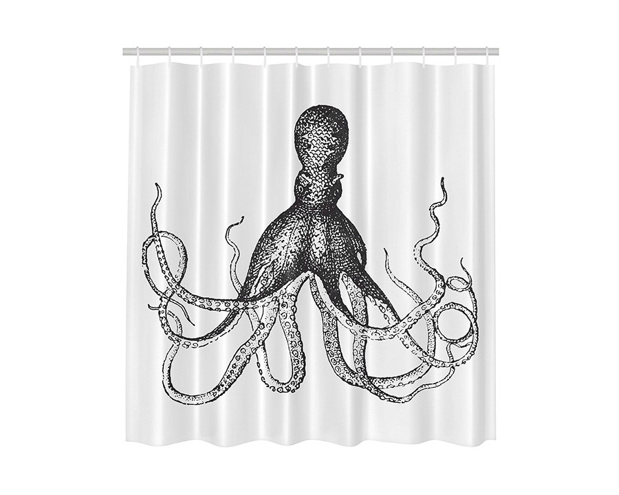 FaFurn - Machine Washable Black/White Vintage Octopus Shower Curtain