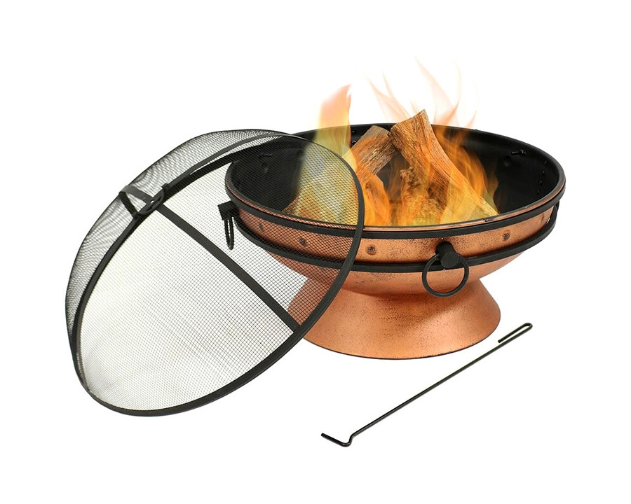 FaFurn - Cauldron Steel Wood Burning Fire Pit with Spark Screen