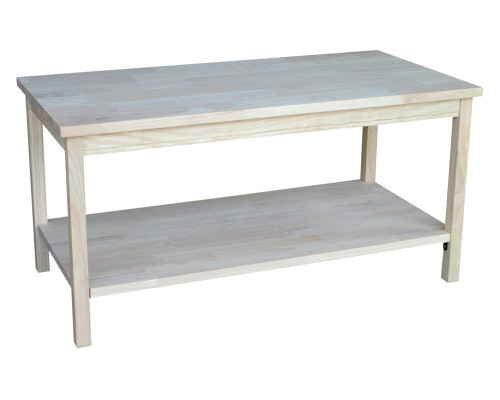 FaFurn - Unfinished Solid Wood Rectangular Coffee Table with Bottom Shelf