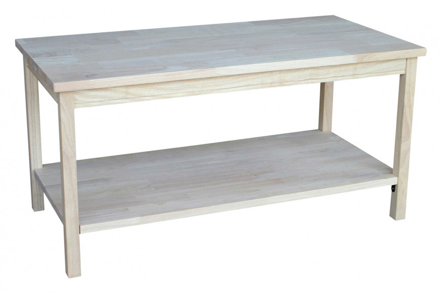 FaFurn™ - Unfinished Solid Wood Rectangular Coffee Table with Bottom Shelf