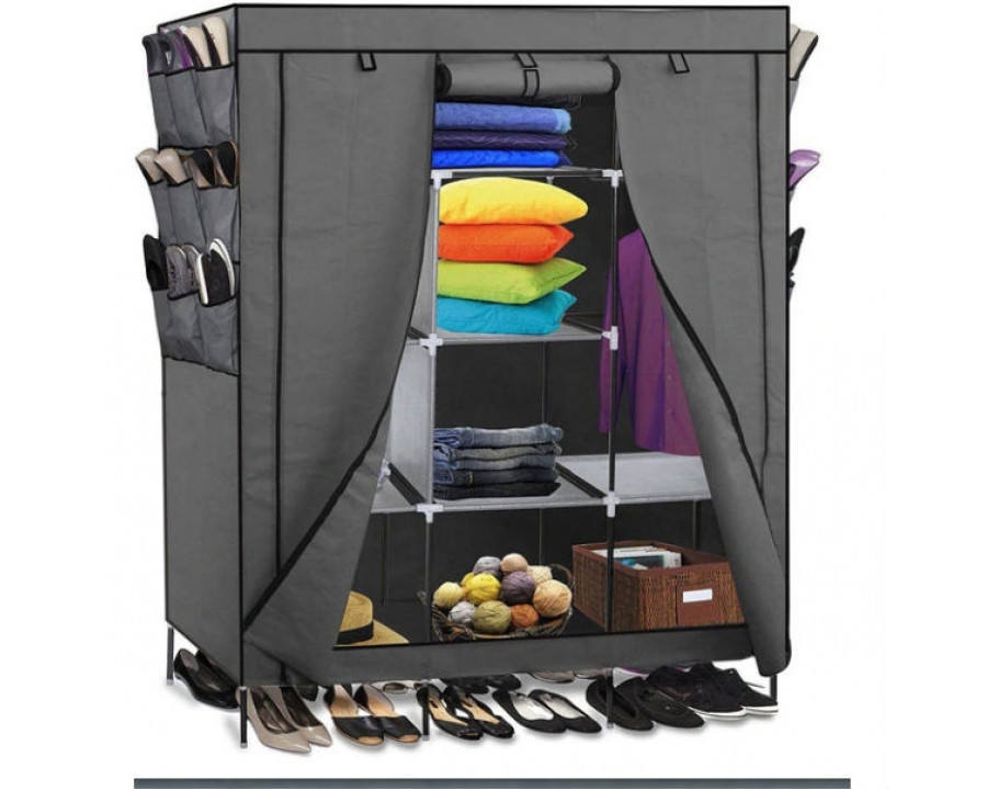 FaFurn - Portable 69" Wardrobe Shelving Unit with Shoe Rack in Gray