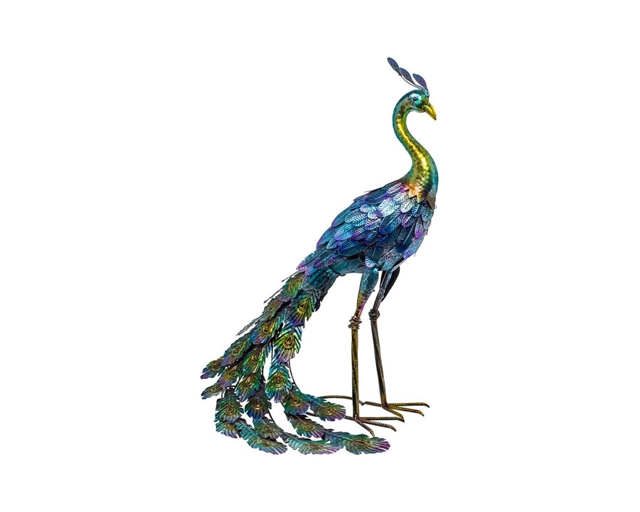 FaFurn - Outdoor Garden Metal Blue/Green Peacock Statue