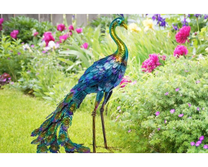 FaFurn - Outdoor Garden Metal Blue/Green Peacock Statue