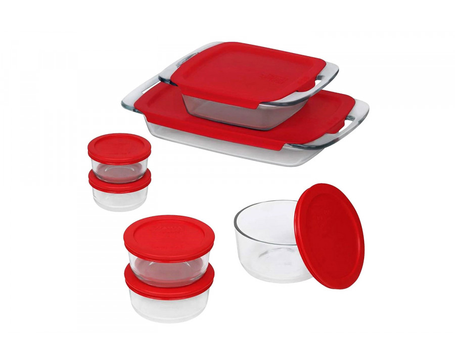 FaFurn - 14-Piece Glass Bakeware Food Storage Container Set with Red Plastic Lids