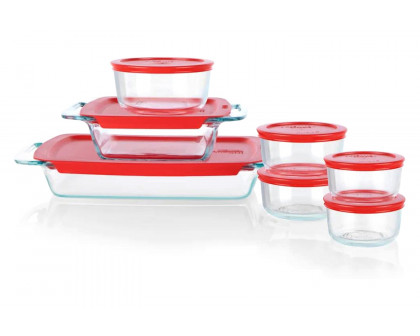 FaFurn - 14-Piece Glass Bakeware Food Storage Container Set with Red Plastic Lids