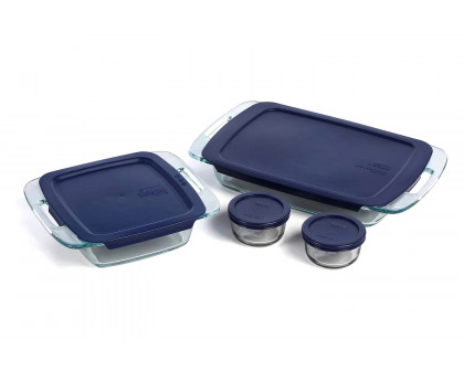 FaFurn - 8-Piece Glass Bakeware Food Storage Set with Blue Plastic Lids