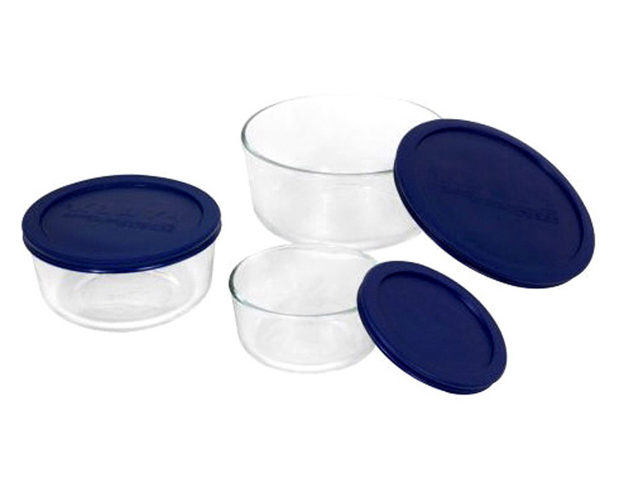 FaFurn - 6-Piece Round Glass Food Storage Set with Blue Lids